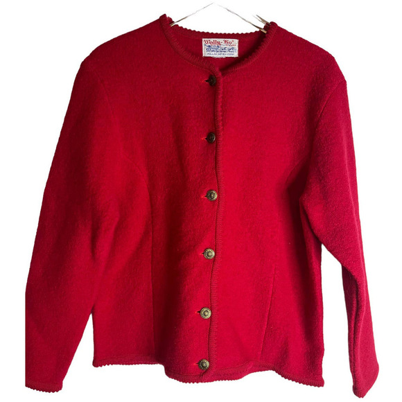 Vintage Tally Ho Red Cardigan Jacket 100 % Boiled Wool Sweater - Picture 2 of 8